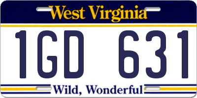 WV license plate 1GD631