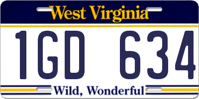 WV license plate 1GD634