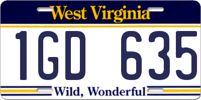 WV license plate 1GD635