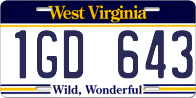 WV license plate 1GD643