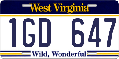 WV license plate 1GD647