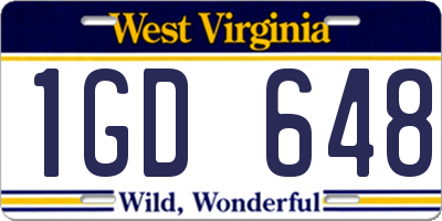 WV license plate 1GD648