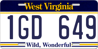 WV license plate 1GD649
