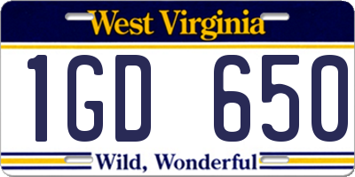 WV license plate 1GD650