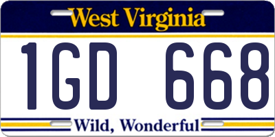 WV license plate 1GD668