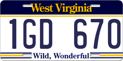 WV license plate 1GD670