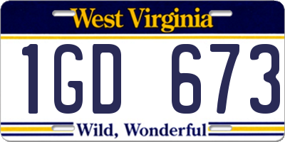WV license plate 1GD673