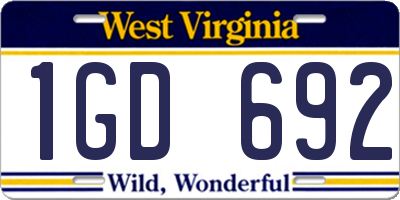 WV license plate 1GD692