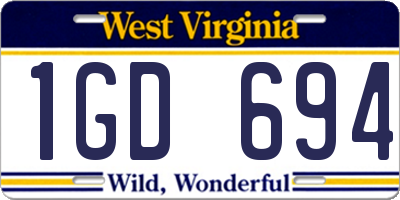 WV license plate 1GD694