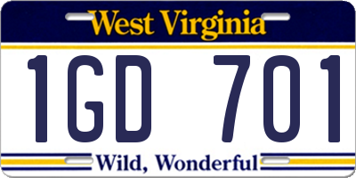 WV license plate 1GD701