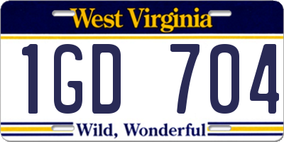 WV license plate 1GD704