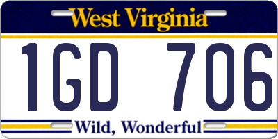 WV license plate 1GD706