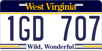 WV license plate 1GD707