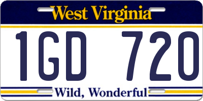 WV license plate 1GD720