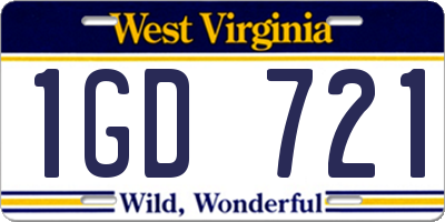 WV license plate 1GD721