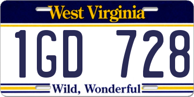 WV license plate 1GD728