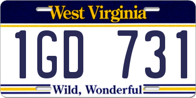 WV license plate 1GD731