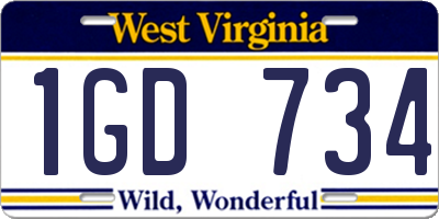 WV license plate 1GD734