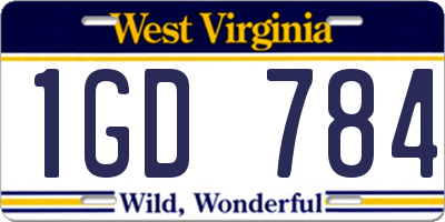 WV license plate 1GD784