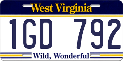WV license plate 1GD792