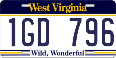 WV license plate 1GD796