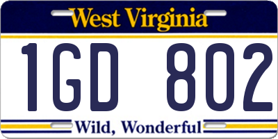 WV license plate 1GD802