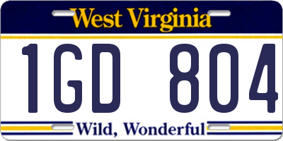 WV license plate 1GD804