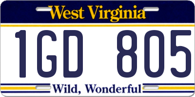 WV license plate 1GD805