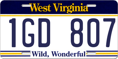 WV license plate 1GD807