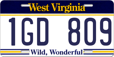 WV license plate 1GD809