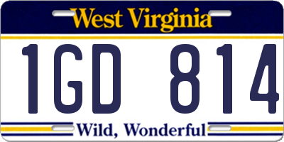 WV license plate 1GD814