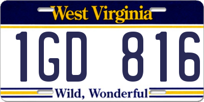 WV license plate 1GD816