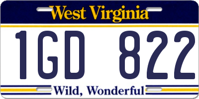 WV license plate 1GD822