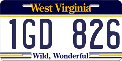 WV license plate 1GD826