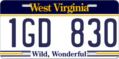 WV license plate 1GD830