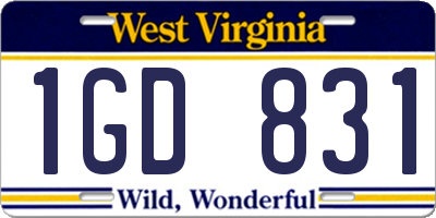 WV license plate 1GD831
