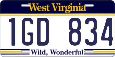 WV license plate 1GD834