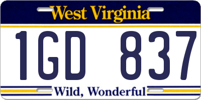 WV license plate 1GD837