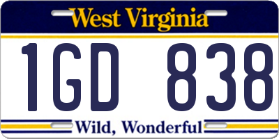 WV license plate 1GD838
