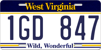 WV license plate 1GD847