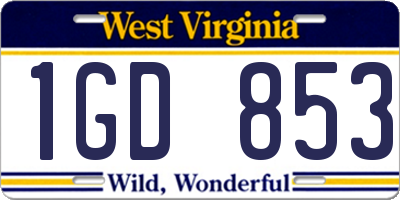 WV license plate 1GD853