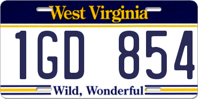 WV license plate 1GD854