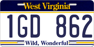 WV license plate 1GD862