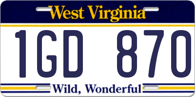 WV license plate 1GD870