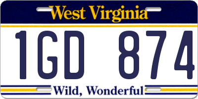 WV license plate 1GD874