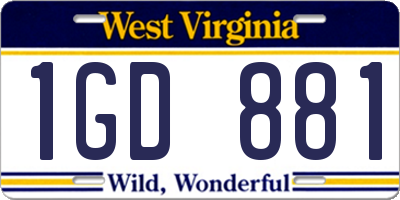 WV license plate 1GD881