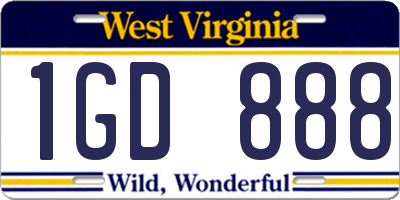 WV license plate 1GD888