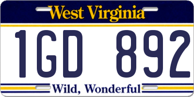 WV license plate 1GD892