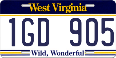 WV license plate 1GD905