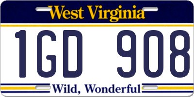 WV license plate 1GD908